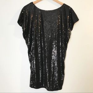 Long Black Sequin Top - M